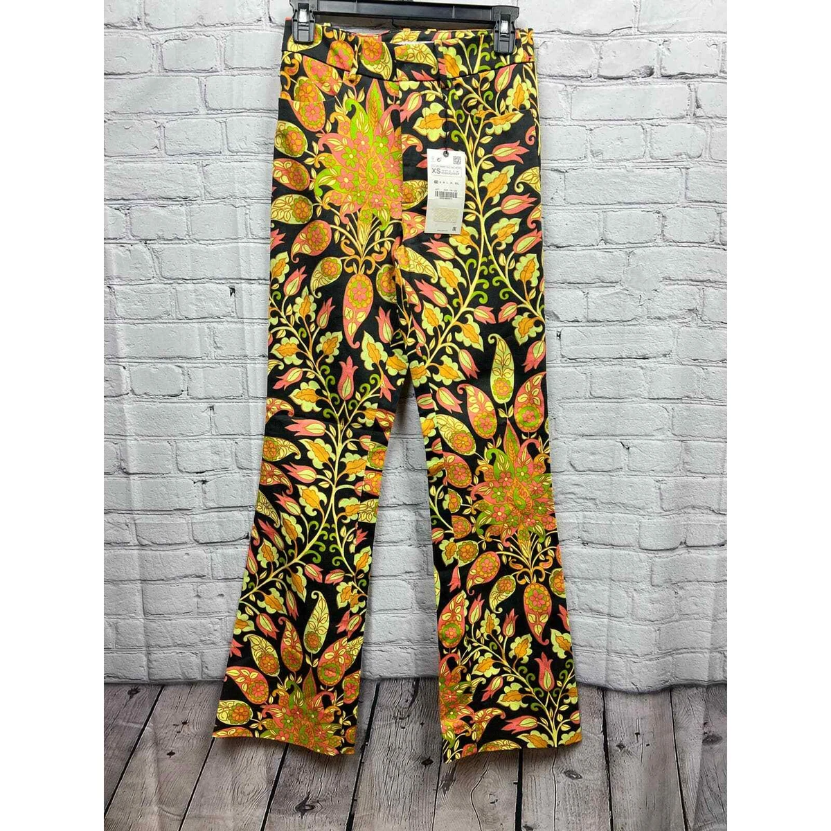 Zara Womens Multicolor High Rise Floral Flare Hippie Pants Size XS Cotton  Blend