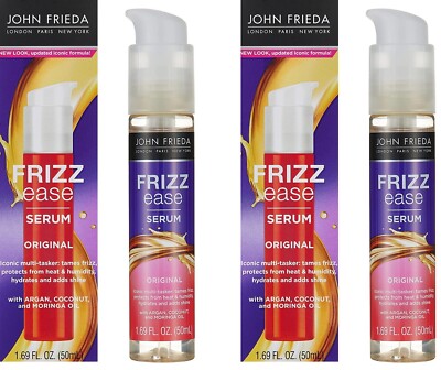 LOT OF 2 John Frieda Frizz-Ease ORIGINAL Serum ARGAN COCONUT MORINGA OIL 1.69 oz