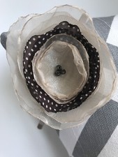 Handmade Floral Headband Beige Brown Polka Dot Girls Women Hair Accessory