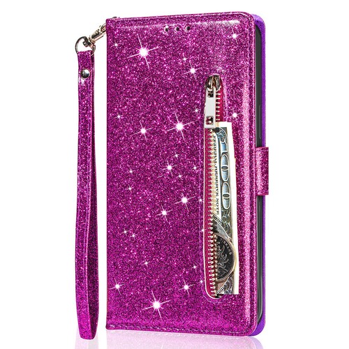 For Xiaomi Redmi Note 11s 10s 9s 8 Pro Glitter Wallet Case Card Zip Flip Cover - Picture 15 of 18