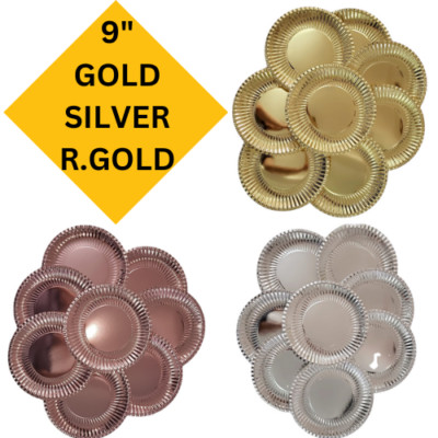 12-48 Stück Gold Silber Pappteller 9 Zoll Rund Einweg Partygeschirr Veranstaltungen