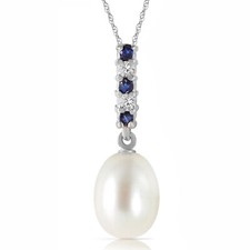 4.15 CTW 14K Solid White gold Necklace 16-24" Diamond Sapphire Briolette pearl