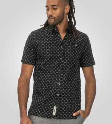 D555 Duke Herren Schwarz Kurzarm Hemd mit Micro Print S M L XL XXL (101708)