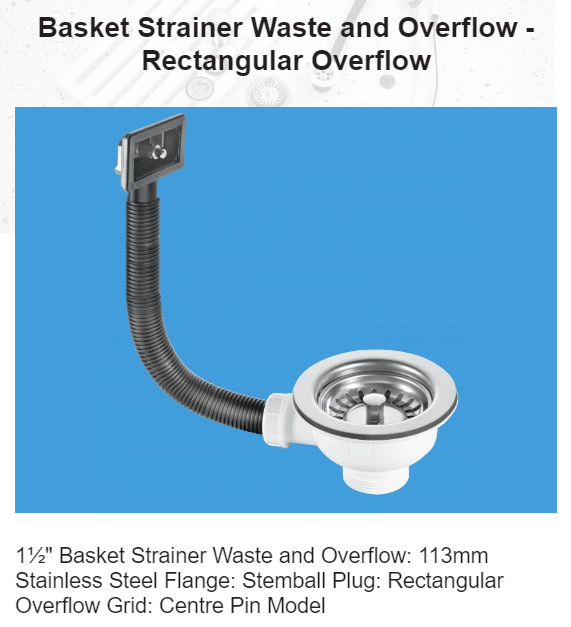 Basket Strainer Waste Rectangular Overflow McAlpine Bwstofrs Black 