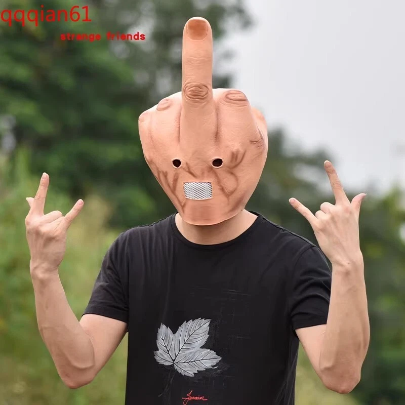 New Vertical Middle Finger Disdains Headgear Halloween pranks Funny Cosplay Mask - Image 4 of 4