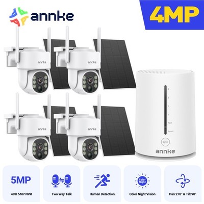 Annke 4MP Wireless Solar Battery Powered Security Camera System PT Color Night