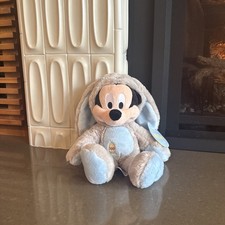 Disney Store Stamped 15" Mickey Mouse in Easter Bunny Outfit Plush Grey Blue