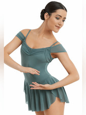WEISSMAN Balera Dance Costume sage green Off Shoulder Mesh lyrical D10690 LA