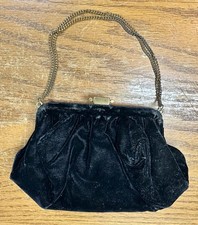 Vintage Black Velvet Clutch Purse Antique Noir Gatsby Fashion Handbag Pouch Bag