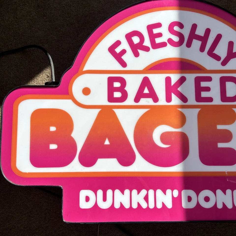 Dunkin Donuts Bagels Freshly Baked Lighted sign - 20 x 30 1/2 Vintage & Retired - Image 2 of 4