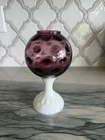 Vintage FENTON 1970's Dot Optic amethyst And Milk Glass Tall Ivy Bowl 9 1/2"