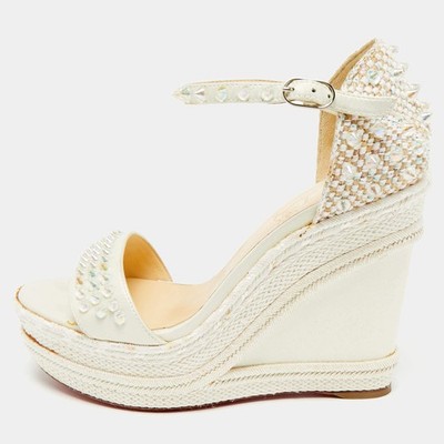 Christian Louboutin Ivory Leather and Woven Fabric Madmonica
