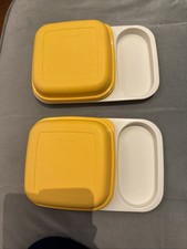 Vintage Tupperware Meal Mate TV Lunch Trays Mustard Yellow with Lids Camping x 2
