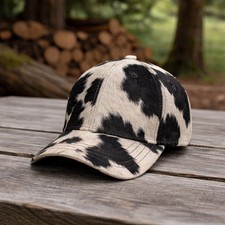 Cowhide Hair On Hide Baseball Cap Genuine Leather Western Unisex Handmade Hat