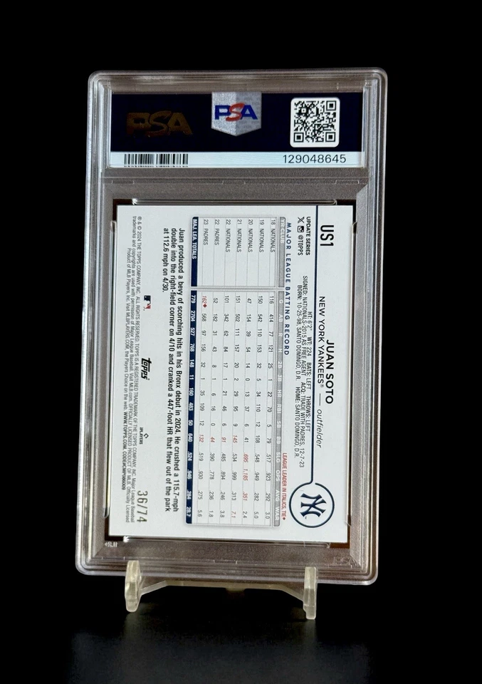 Juan Soto Black Parallel /74 2024 Topps Update POP 2 PSA 8 Flagship Super Clean! - Image 2 of 2