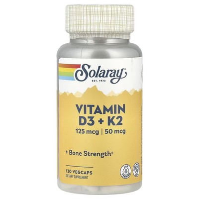 2 X Solaray, Vitamin D3 + K2, 120 VegCaps