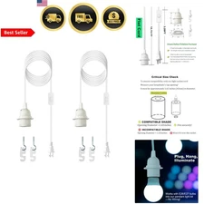 Plug in Light Socket Kit 16Ft Pendant Light Cord E26 E27 Hanging Lamp with On...