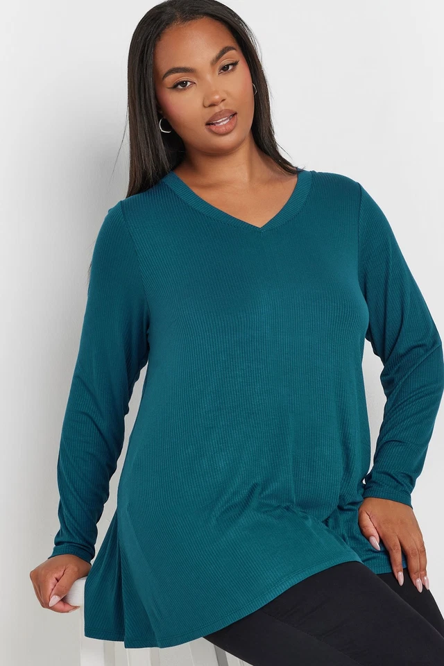 Yours Curve Women's Plus Size Ribbed Long Sleeve Swing Top - Image 4 of 4