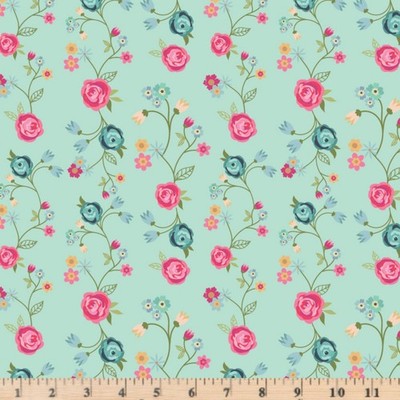 Calico Cowgirls Floral Vines Teal Fabric Poppie Cotton By Half Yard Cont Cut