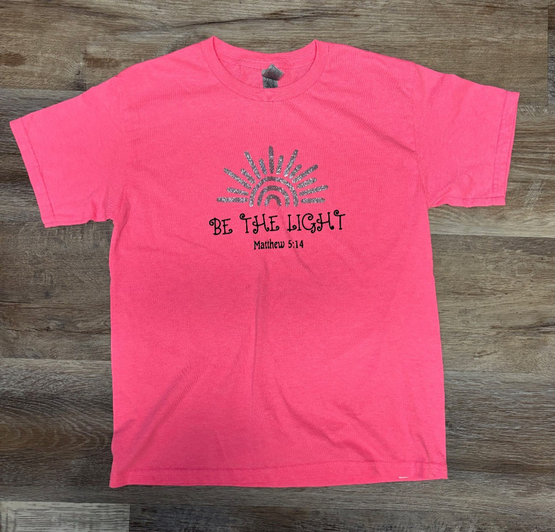 Be The Light Mathhew 5:14 Religious T-Shirt-Girls Size Youth Large