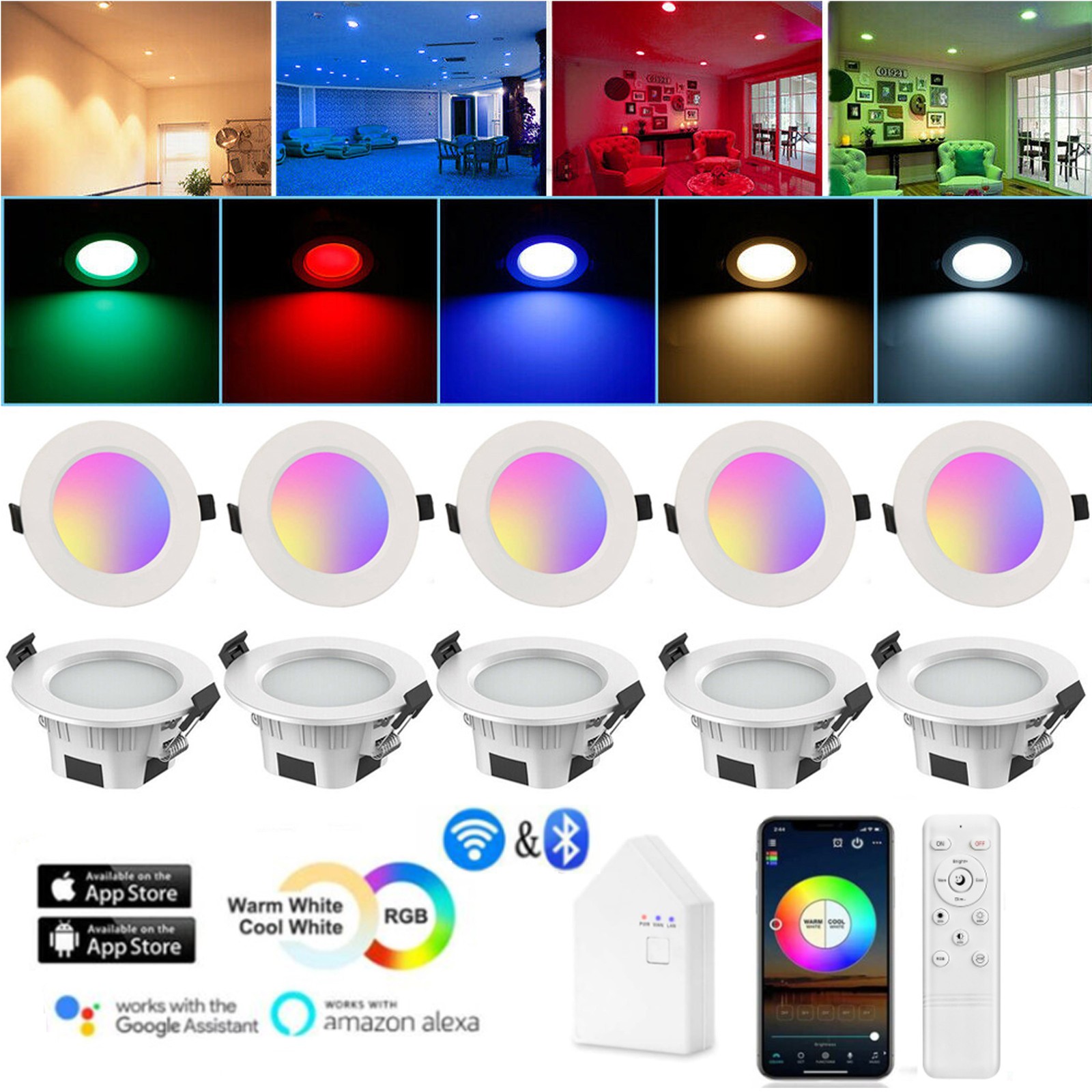 10x Faretto LED da incasso 5W WIFI Bluetooth RGB+WW+CW luce da incasso soffitto dimmerabile