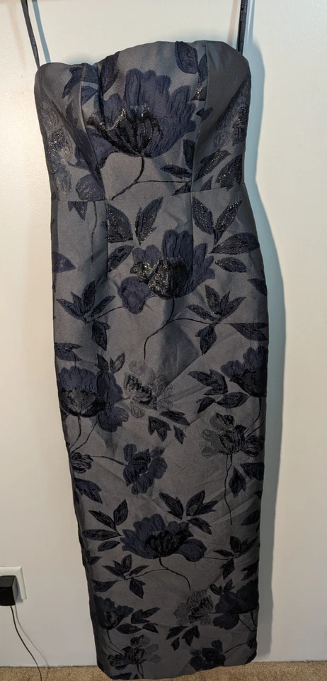 Alfred Sung Women's Size O Black Strapless Raised Floral Maxi Formal Dress - Image 3 of 4