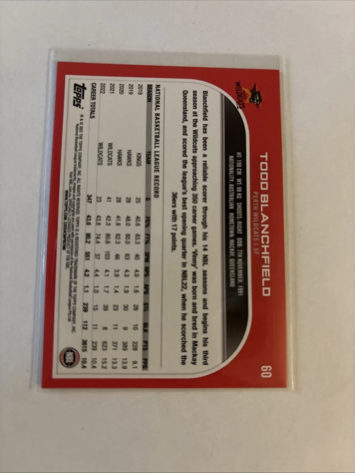 2022-23 Topps NBL National Basketball League - Todd Blanchfield #60 Blue (RC) - Image 2 of 2