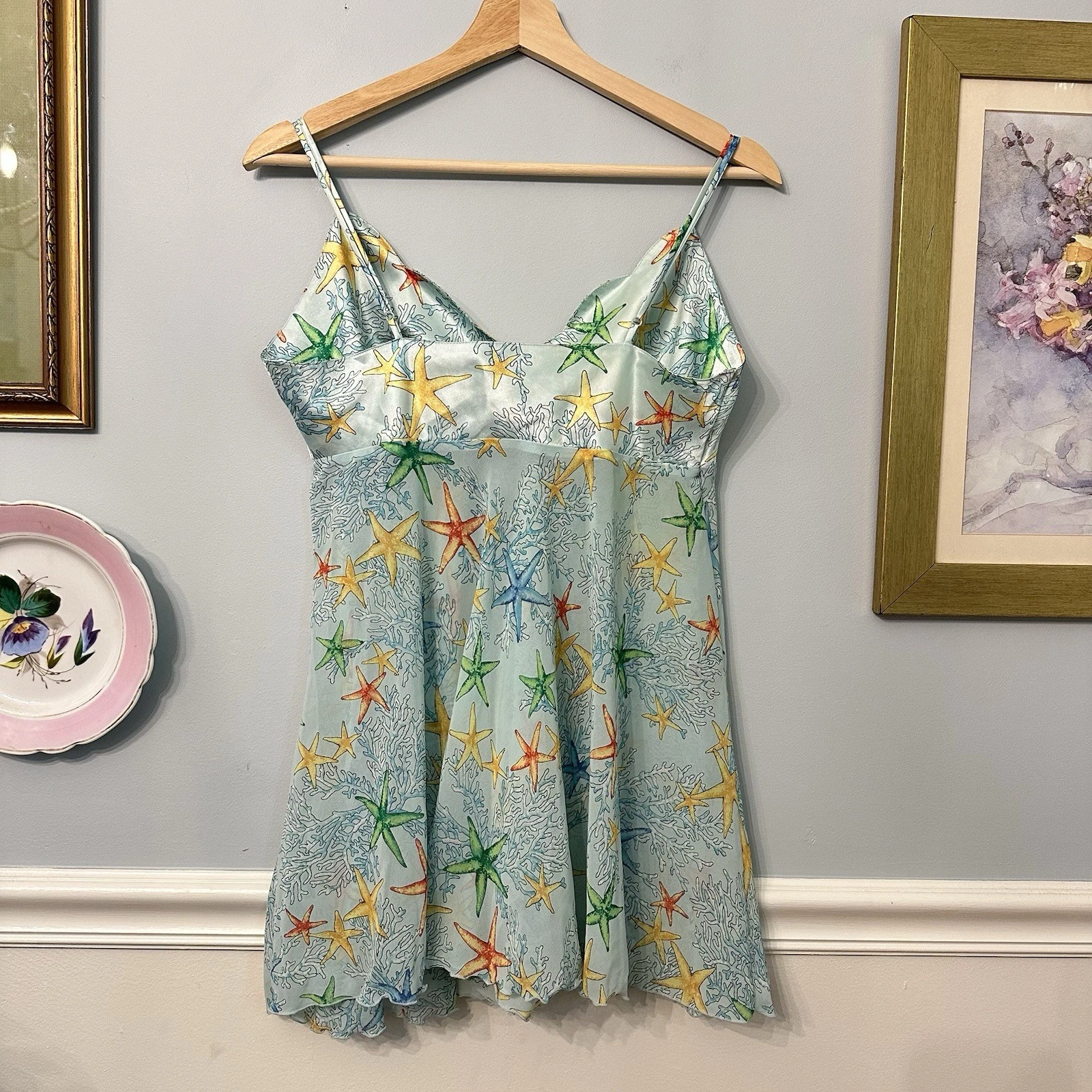 UNDERCOVER Abito Victoria's Secret Y2K blu stella marina stampa corallo slip trasparente setoso medio