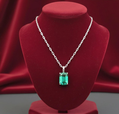 Certified 18.10 Ct Natural Emerald Pendant Sliver Jewelry Gemstone Emerald Cut