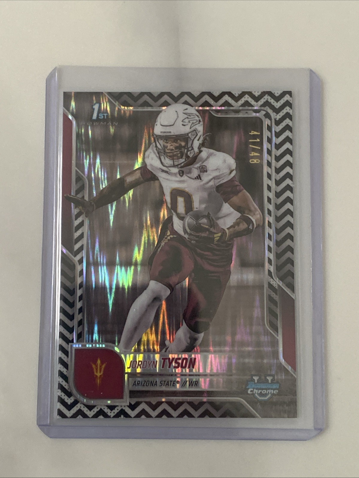 Jordyn Tyson 2025 1st Bowman Chrome U Black White Stealth Refractor #41/48