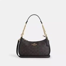 NWT Coach Teri Shoulder Bag In Signature CV933 Gold/Walnut/Black