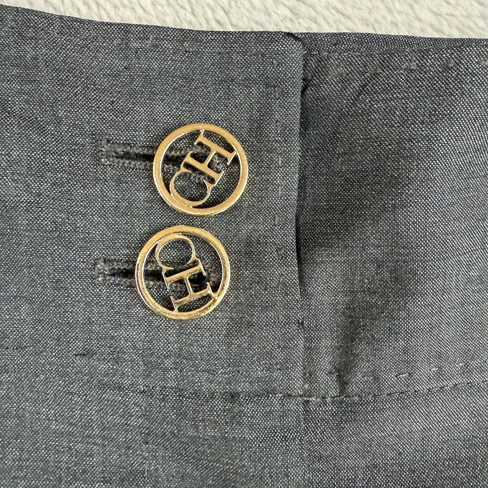 Carolina Herrera Pants Womens 8 Gray Wide Leg Dress Trousers CH Logo Buttons - Image 4 of 4