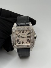 Cartier Santos 100 XL Custom Set Diamond Bezel Men’s Watch 2656 Black Leather 2