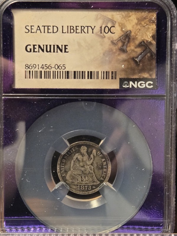 1873 Philadelphia Mint Silver Seated Liberty Quarter wtih Arrows NGC Genuine