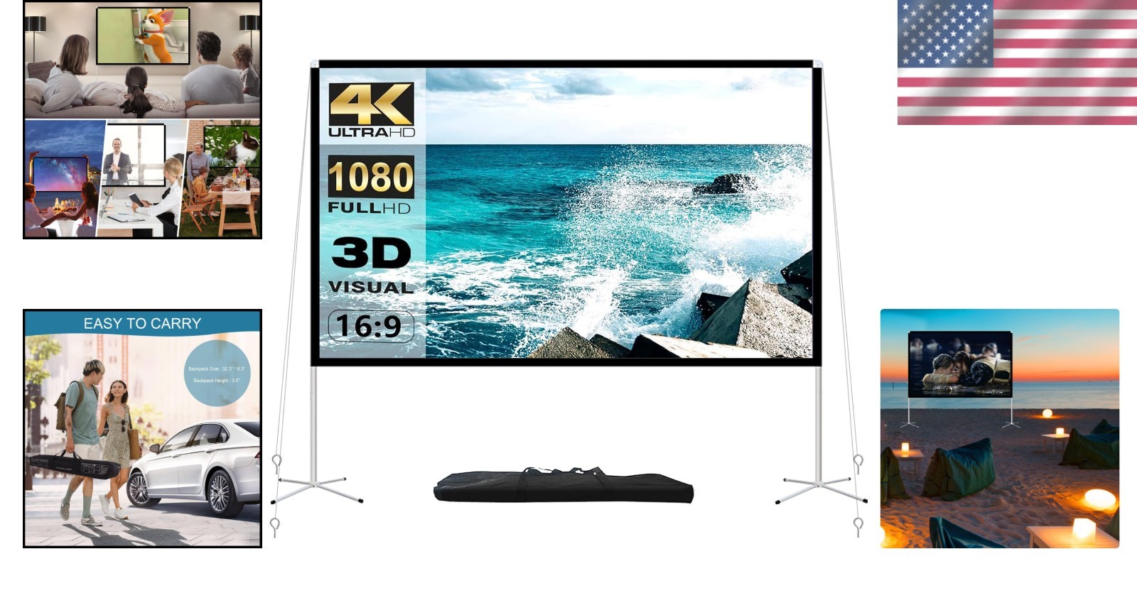 Portable 100-Inch Outdoor & Indoor Projection Screen with Stand