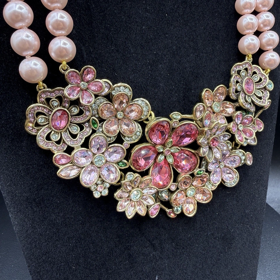 Collar de Cristal con Cuentas Heidi Daus Flower Show Rosa 2 Hilos Brillante Declaración Foto 4 de 4