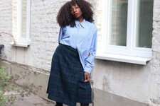 Gonna kilt lana vintage tartan gonna a quadri gonna a pieghe blu verde D.H. Evans London