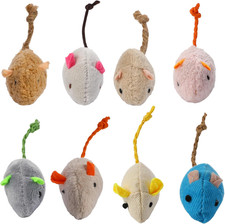 8 Pack Interactive Cat Mice Toys - Plush Catnip Mouse Shaped Biting Toys for Ind