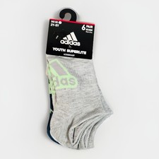 Adidas Youth Superlite No Show Socks 6-Pack M 2Y-5Y AEROREADY Gray White Blue