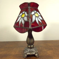 Vintage Stained Glass Tiffany Style Small Table Lamp Light Floral Flower Red