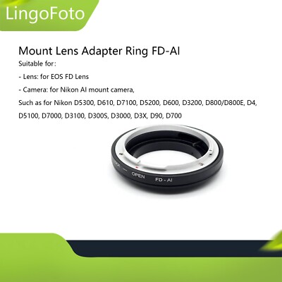 Mount Lens Adapter Ring FD-AI for FD Lens to for Nikon F D7100/ D600/ D3200