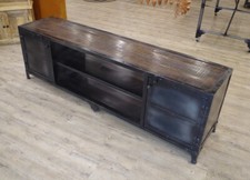 Dark Mango Wood and Iron Sideboard or Cupboard Storage Media Unit with Doors
