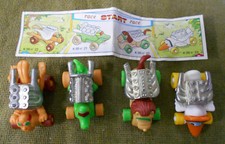  D30. SET 4  HOT ROD DUCKS KINDER SURPRISE PLASTIC / METAL VEHICLES