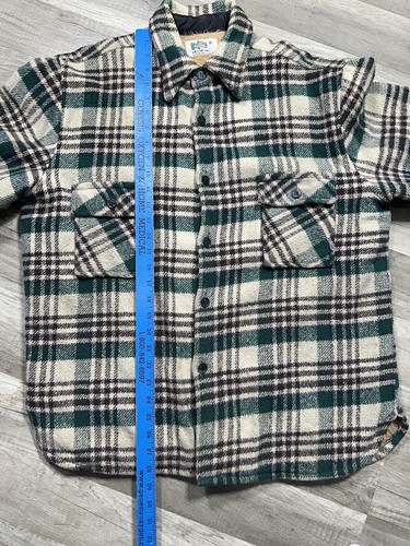 KMart Jacket Wool Insulated Flannel Green White Plaid Vintage Mens M Shacket 70s - Picture 8 of 8