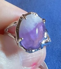 Natural AMETHYST Gemstone Ring Size 6 1/2, Genuine Stone, Light PURPLE  White