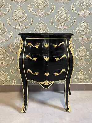 Black Night Stand French Baroque Chest of Drawer in Handmade Bedside Table Decor