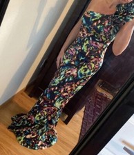 Jessica Simpson Women's Shoulder Satin Watercolor Sea Blue Ball Gown 4