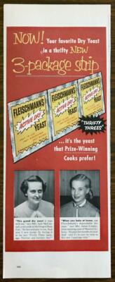 1954 Fleischmann's Active Dry Yeast PRINT AD Prize Winning Cooks Prefer