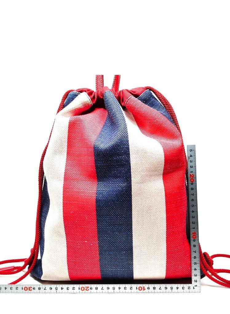 Gucci Logo Drawstring Backpack Striped Canvas Lar… - image 4