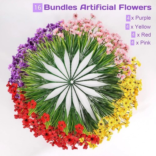Artificial Fake Plants Flowers for Outdoors,16 Bundles UV Resistant Faux Plastic - Picture 7 of 8